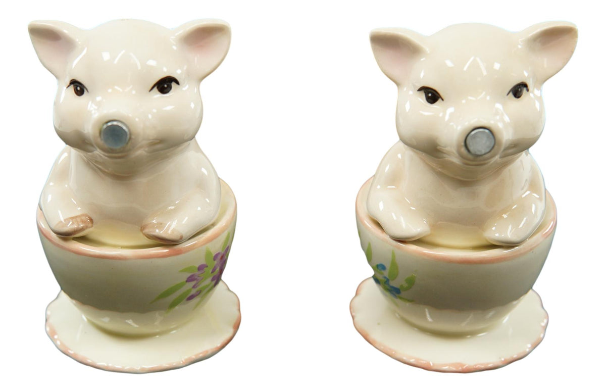 Ebros  Couple Kissing Teacup Miniature Pigs Hog Heavens Ceramic Salt Pepper Shaker Set