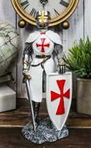 White Cloak Medieval Crusader Swordsman With Shield Of Faith Knight Figurine