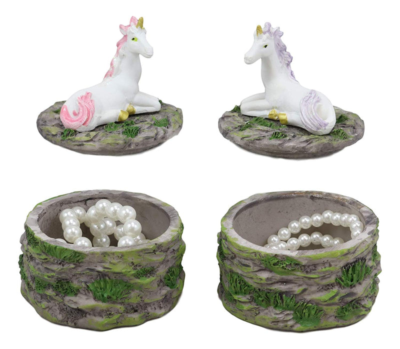 Ebros Pastel Blue And Pink Unicorns Sitting On Stone Garden Jewelry Box Figurines Set
