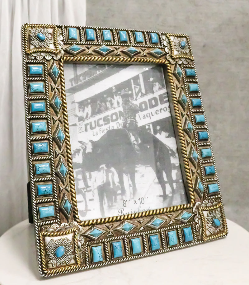 Rustic Western Turquoise Gems Geometric Patterns Ropes Picture Frame 8"X10"