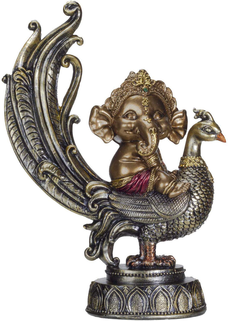 Ebros Hindu Elephant God Lord Ganesha on Peacock Lord of Success Figurine Statue