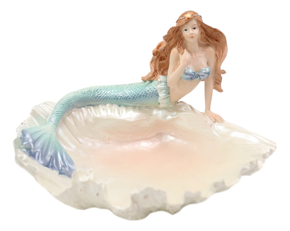 Nautical Mermaid With Sea Oyster Shell Decorative Jewelry Potpourri Bowl Statue - Ebros Gift