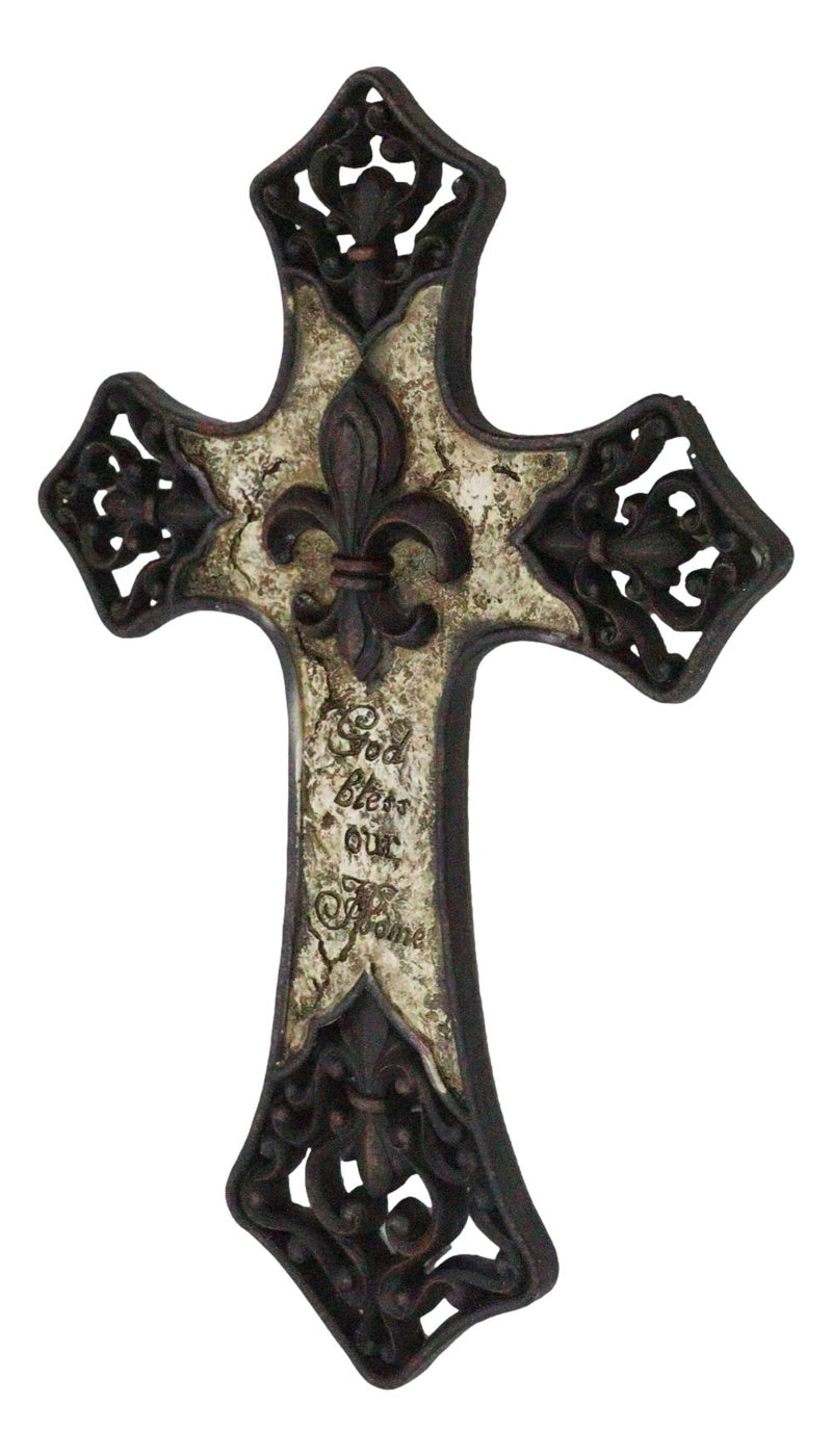 Rustic Southwestern Tuscany French Fleur De Lis God Bless Our Home Wall Cross