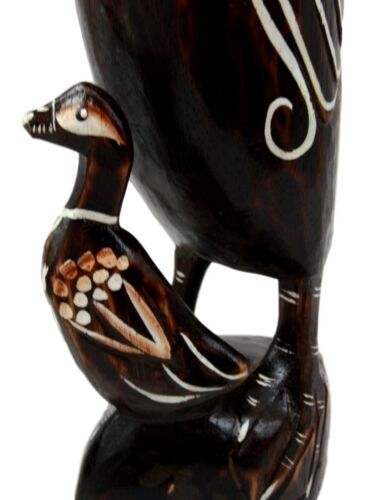Balinese Wood Handicrafts Waterfront Mother Duck & Duckling Figurine 16.5"Long
