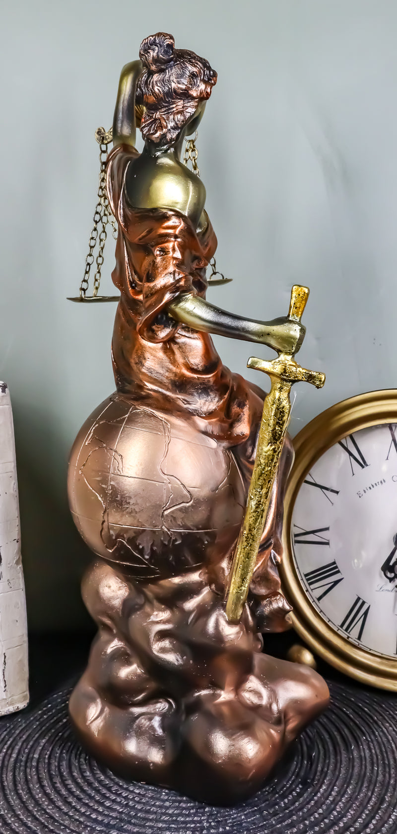 Ebros Greek Blind Lady Of Justice La Justica Sitting On Globe Figurine 13.25"H