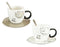 Pack Of 2 Brown And White Maneki Neko Cat Mugs 8oz With Saucer & Notched Spoon