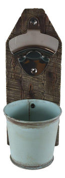 Rustic Western Nautical Wooden Wall Beer Bottle Opener With Vintage Bucket Pail