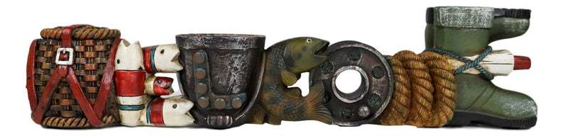 Ebros Nautical Fishing Sea Bass Tackle Bag Bucket Welcome Sign Word Art Desktop Plaque