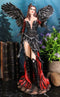 Gothic Raven Crow Trainer Angel Fairy In Black And Crimson Feather Gown Statue