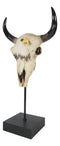 Western Rustic Bull Cow Steer Skull With Bald Eagle Sculpture On Pole Display