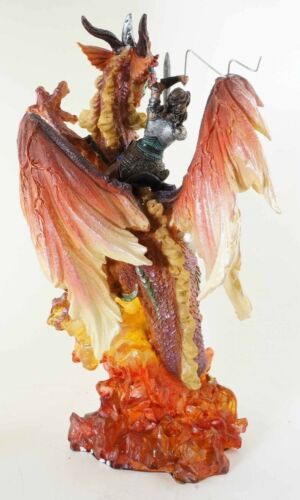 Large Dragon Rider Warrior with Mighty Beast Breathing Fire Statue 11.5" Tall