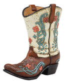 Ebros Gift 7" Tall Rustic Western Cowgirl Teal White Floral Boot Decorative Figurine Holder As Flower Vase or Stationery Pen Pencil Organizer As Home Centerpiece Statue Accent