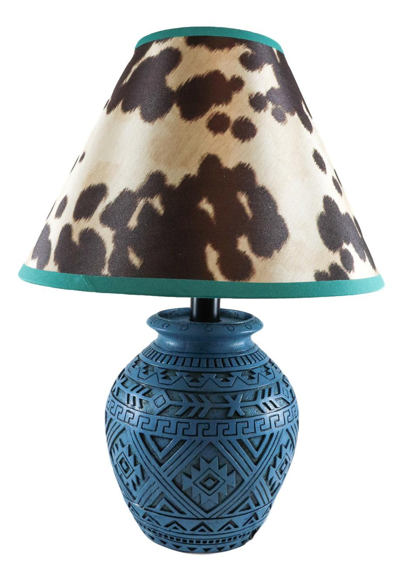 Indian Tribal Southwest Navajo Vector Turquoise Petite Vase Table Lamp W/ Shade