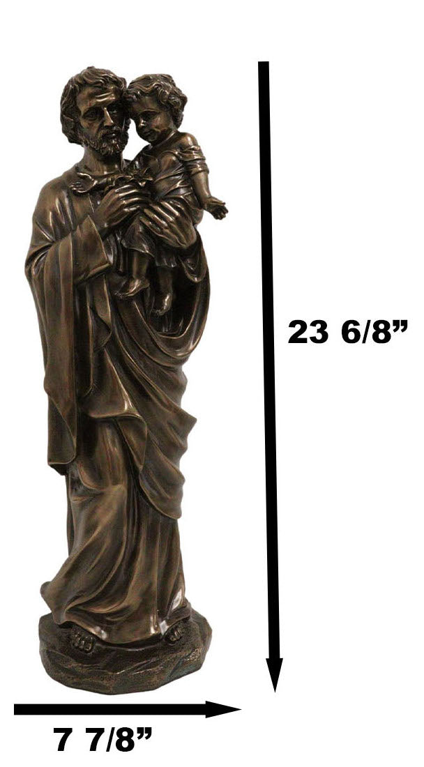 Large Saint Joseph Carrying Child Jesus Decor Statue 24"H Holy Family Figurine
