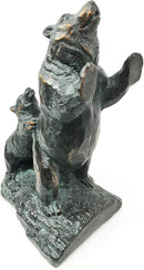 Family Grizzly Momma Bear and Cub Pushing Weight Bookends Pair Resin Figurine