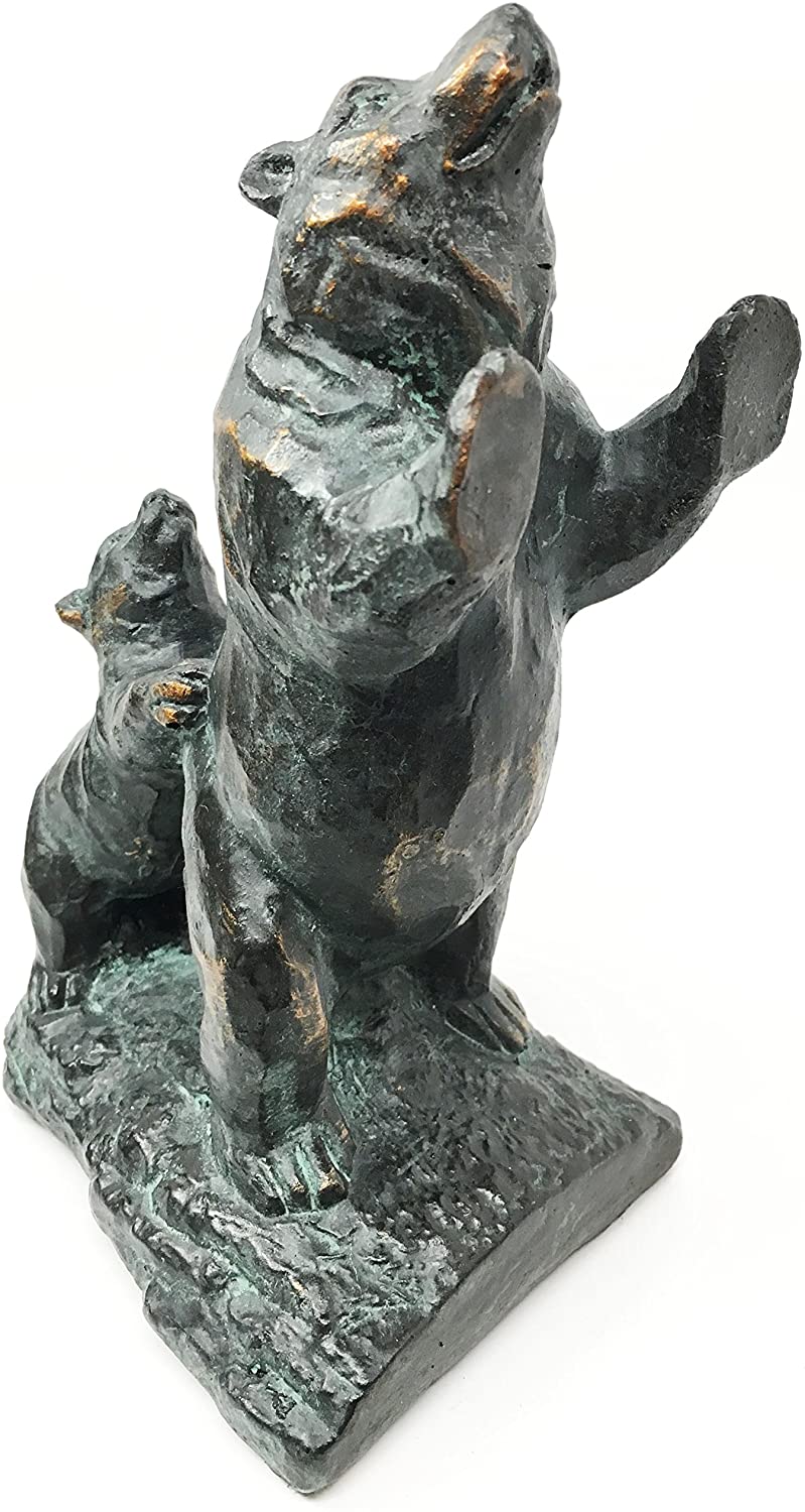 Family Grizzly Momma Bear and Cub Pushing Weight Bookends Pair Resin Figurine