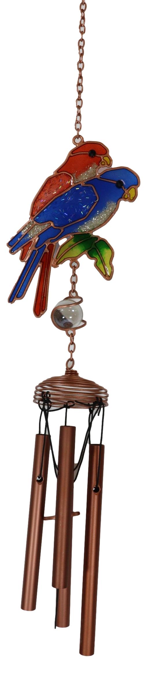 Tropical Scarlet Macaw Parrot Lovers Bird Pair Resonant Copper Wind Chime Garden