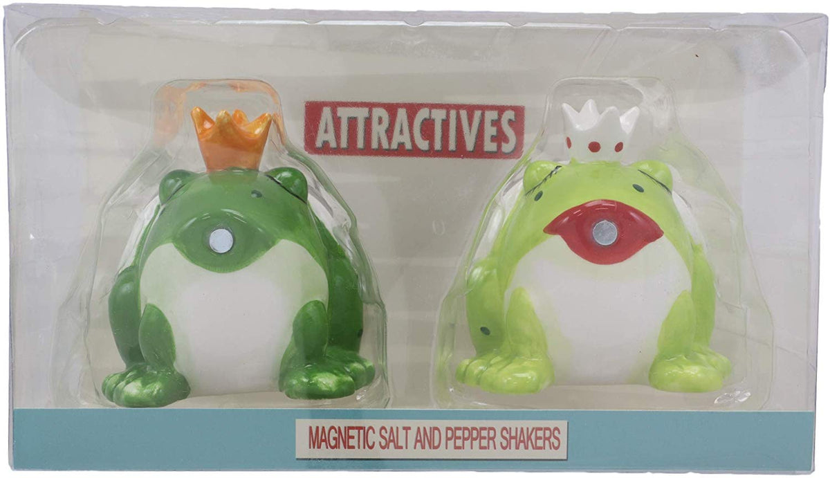 Ebros Frog Prince And Princess Kissing Ceramic Magnetic Salt And Pepper Shakers - Ebros Gift
