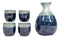 Japanese Sake Set Flask With Four Cups 10oz Grey Sky Art Glazed Earthenware