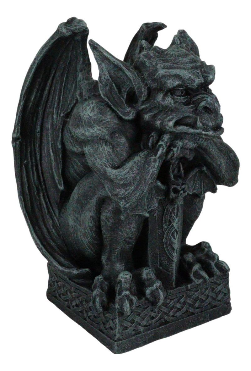 Ebros Stoic Warrior Notre Dame Gargoyle Holding Gothic Bat Sword Figurine 6.5"H