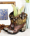 Ebros Rustic Western Cowboy Cowgirl Gold Tone Floral Boots Decorative Vase Pen Holder