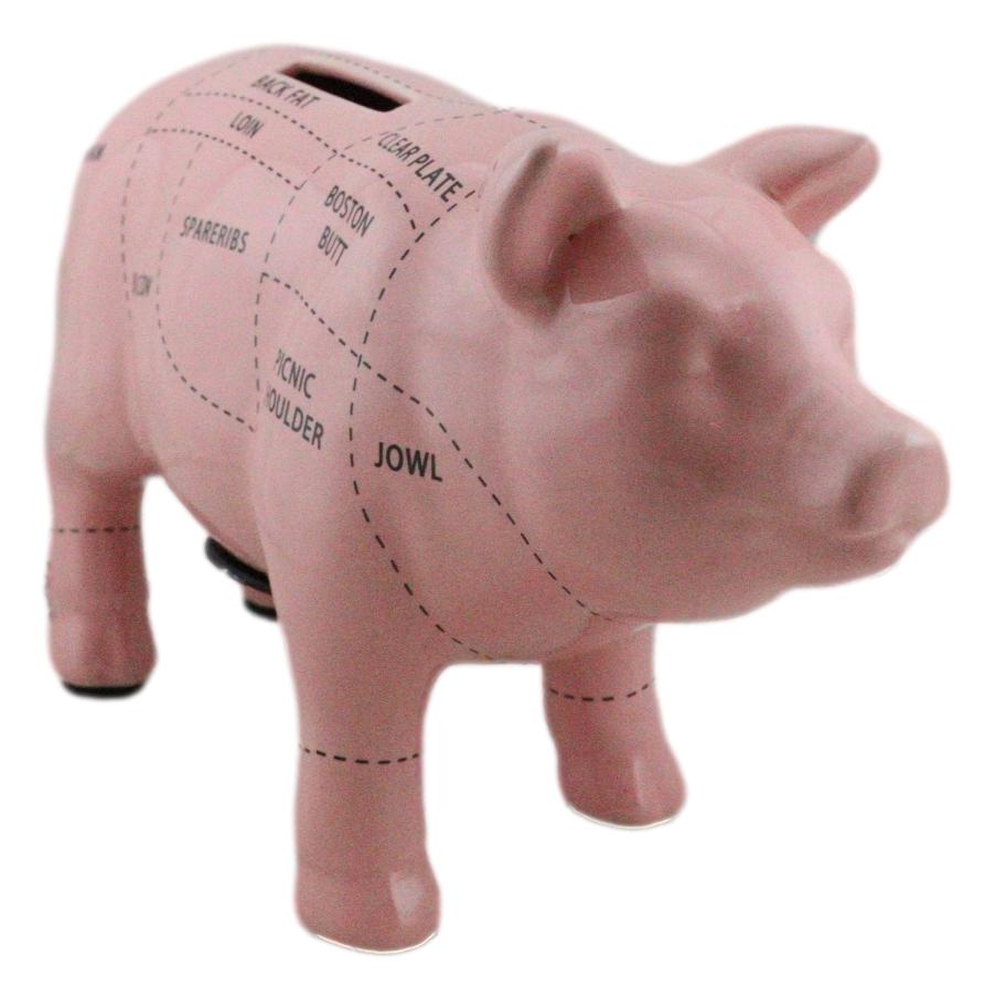 Small Ceramic Country Farmhouse Pig Swine Pork Butcher Chart Piggy Coin Bank Jar