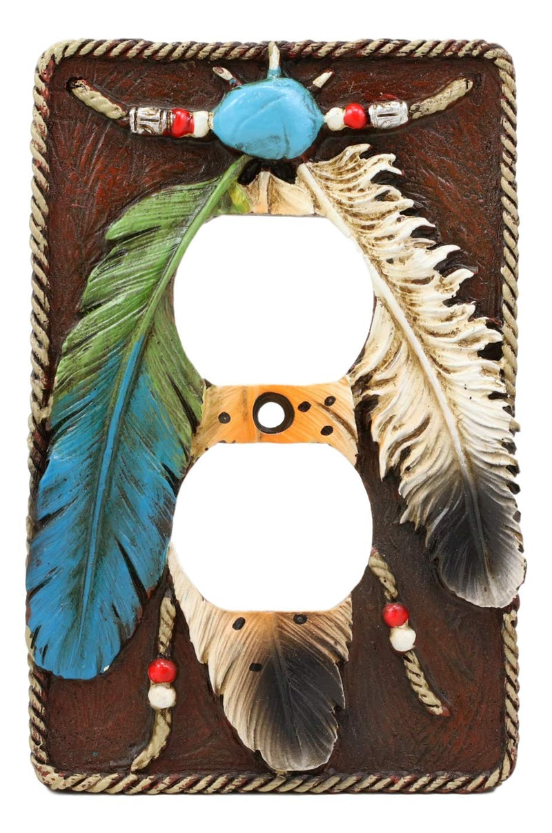 Ebros Southwestern Native 3 Feathers Double Receptacle Outlet Cover Set Of 2