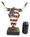 Western Old Faithful Patriotic USA American Flag Cow Skull Desktop Plaque Statue