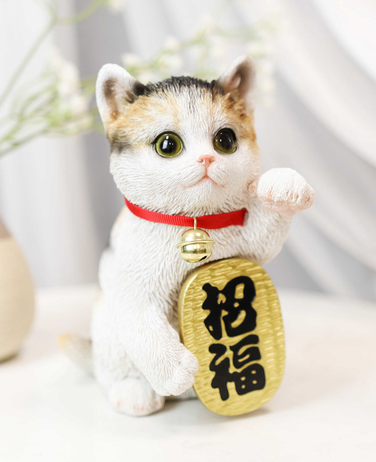 Japanese Luck And Fortune Charm Beckoning White Calico Cat Maneki Neko Figurine - Ebros Gift