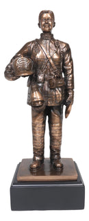 Fire Fighter Civil Service Firewoman With Helmet and Axe On Trophy Base Statue