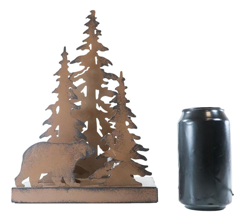 Ebros Metal Art Rustic Forest Black Bear By Pine Trees Night Light Lamp Sculpture