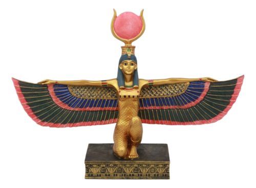 Egyptian Goddess Of Motherhood Kneeling Isis With Open Wings Statue 12.75"Long
