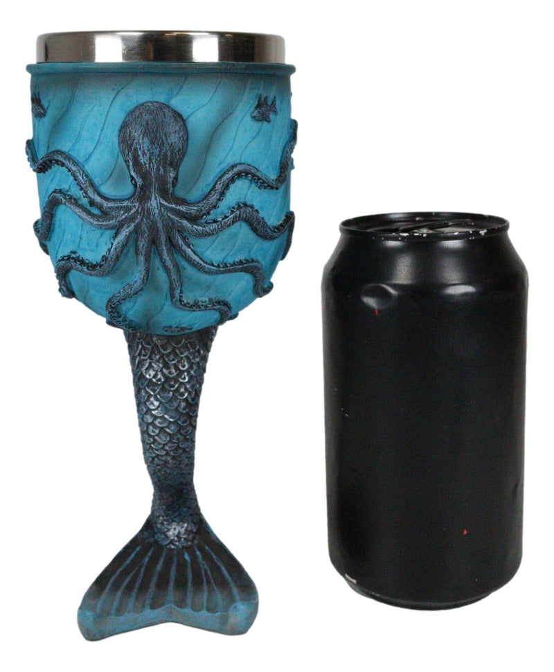 Ebros Sirens Of The Sea Blue Mermaid Octopus With Tail Fin Stem Wine Goblet
