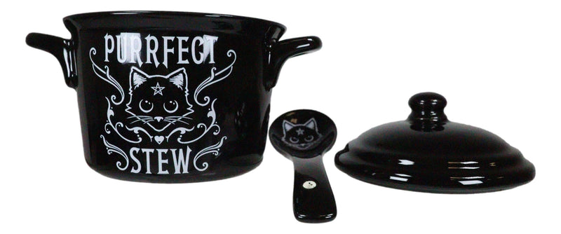 Wicca Purrfect Stew Pentagram Moon Cat Fine Bone China Bowl With Spoon And Lid