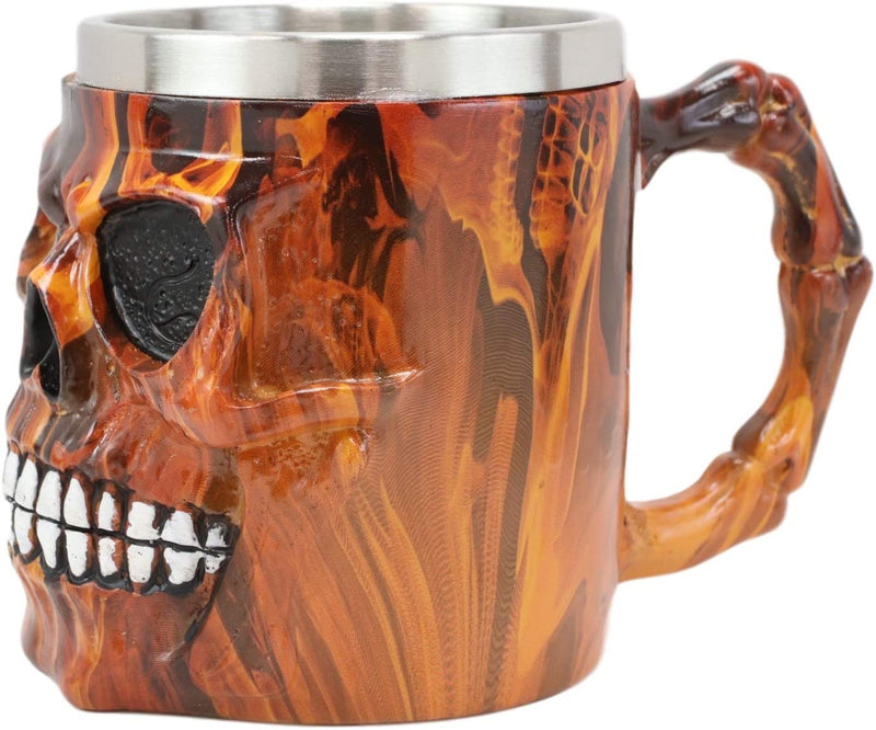 Ebros Inferno Fire Skull Face Drinking Coffee Mug Beverage Drinkware 6.25"W