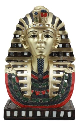Golden Mask of King Tut Statue 8"H Egyptian Pharaoh Vulture and Cobra Crown Bust