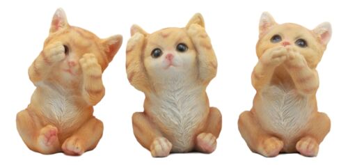 Three Wise Kittens See Hear Speak No Evil Tabby Cats Statue Set Animal Decor