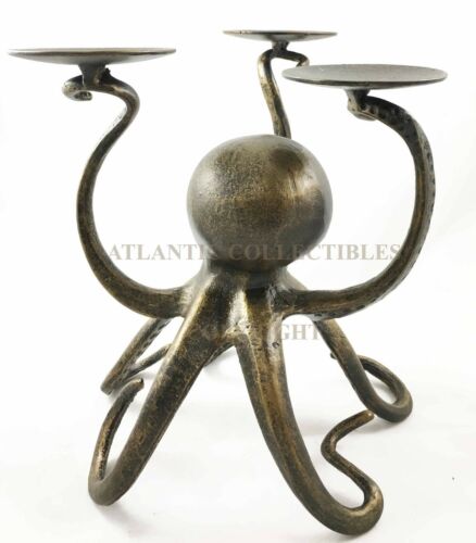 Uncharted Waters Ocean Giant Kraken Octopus Trio Candleholder Aluminum Figurine