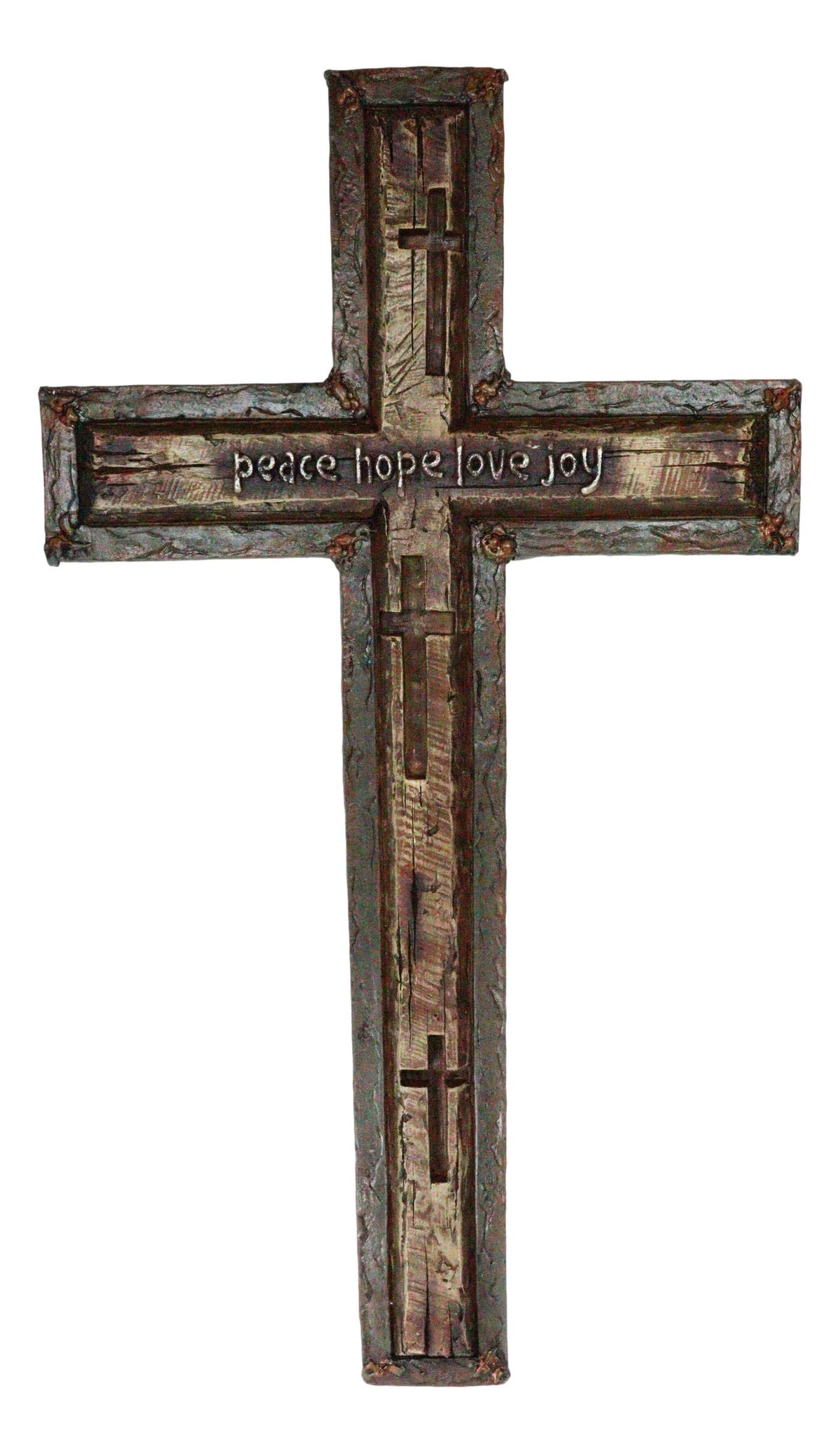 Ebros Large 20"H Rustic Peace Hope Love Joy Layered Faux Barn Wood Wall Cross Plaque
