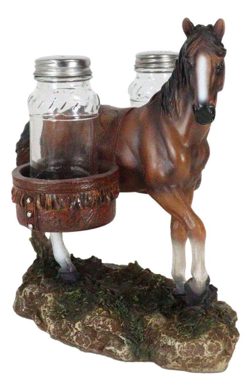 Rustic Western Brown Chestnut Horse With Saddlebags Salt Pepper Shakers Figurine