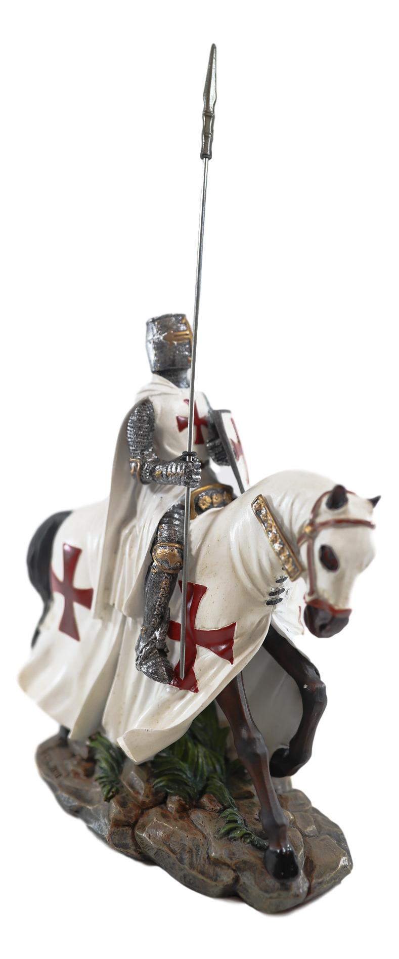 Ebros Crusader English Knight On Heavy Cavalry Horse Statue Phalanx Spear Horse - Ebros Gift