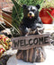 Ebros 13.5" Tall Welcome Sign Black Bear In Tree Bark Outdoor Decorative Statue - Ebros Gift
