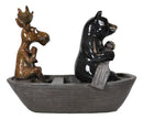 Western Rustic Black Bear and Elk Moose Rowing Boat Canoe Decorative Figurine