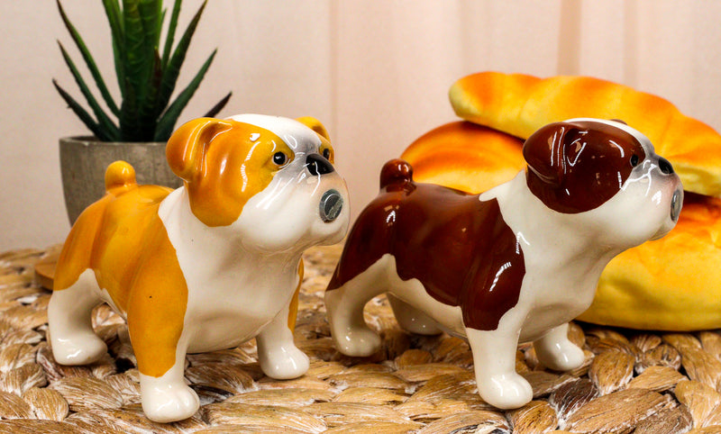 Fawn Chocolate Bulldogs Salt And Pepper Shakers Ceramic Magnetic Figurine Set