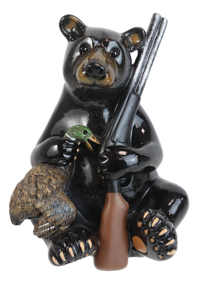 Western Rustic Hunter Black Bear Holding Shotgun And Mallard Duck Figurine Decor