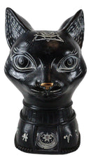 Wicca Black Cat Bust With Pentagram Spiritual Eye And Alchemy Symbols Figurine