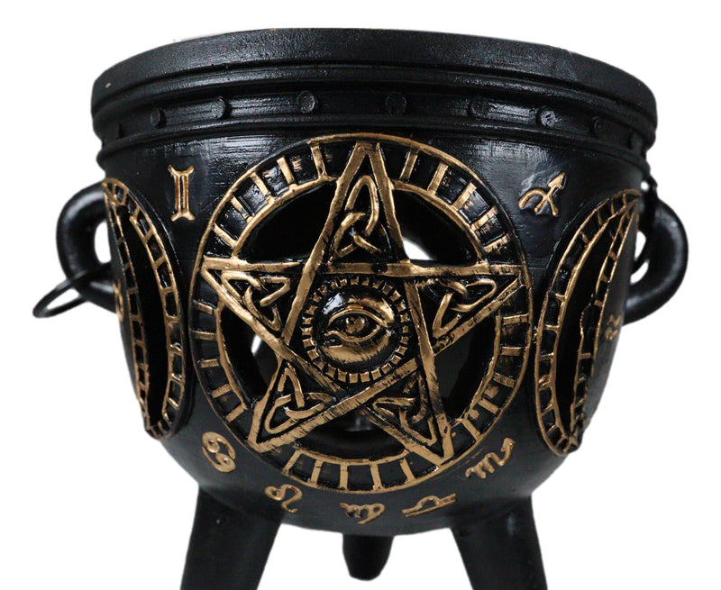 Celtic Wicca Black Magic Occult All Seeing Eye Pentagram LED Cauldron Figurine