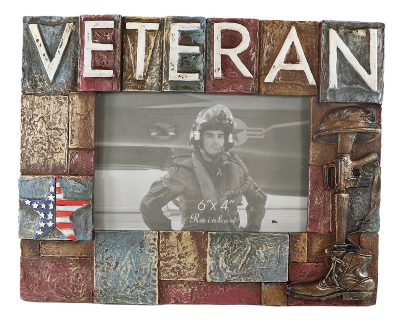 Military Patriotic USA Star Veteran Helmet Rifle And Boot 6"X4" Picture Frame