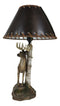 Rustic Country Grand Elk Stag Deer By Birch Tree Desktop Table Lamp With Shade