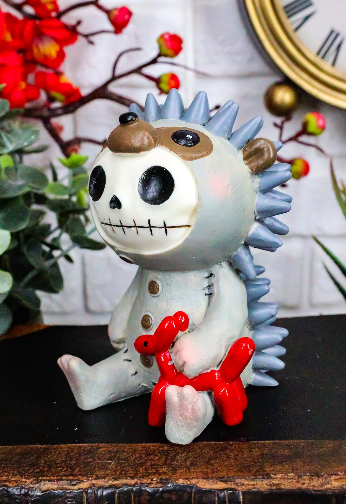 Ebros Larger Furry Bones Pygmy Hedgehog Skeleton Monster Sit Up Ornament Figurine 3.75"Tall